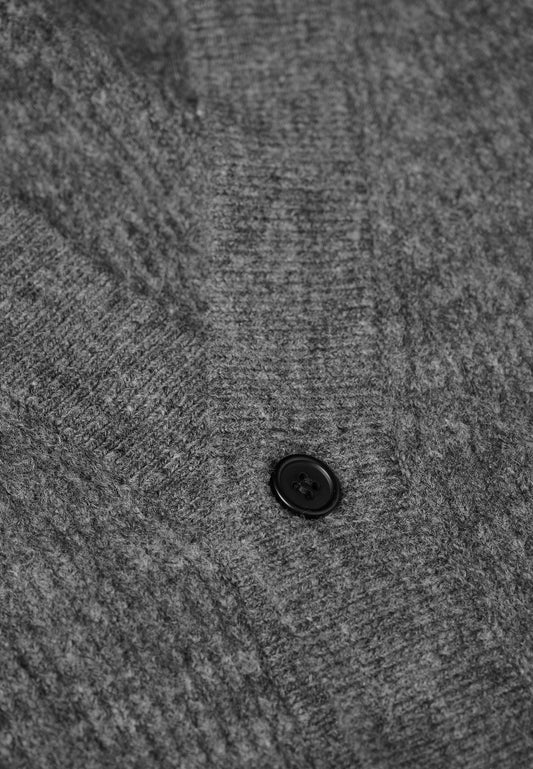 Brushed Ribbed Knit Cardigan - Charcoal