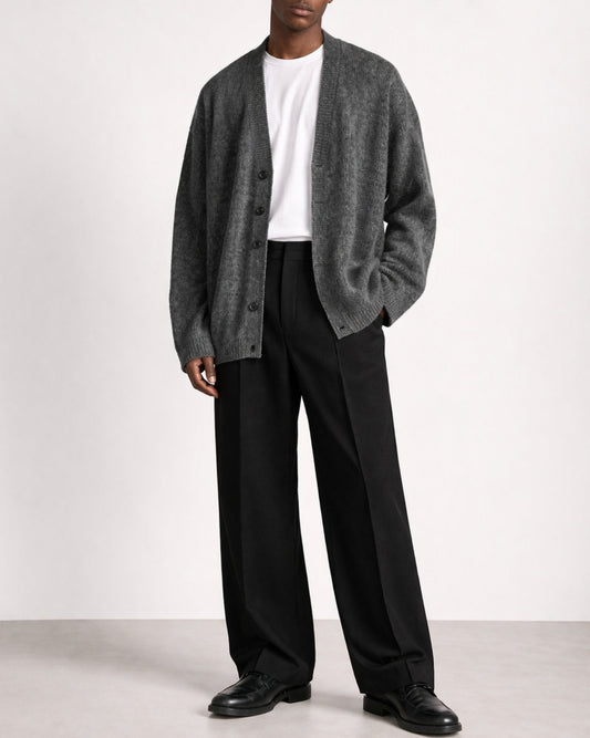 Oversized Ribbed Knit Cardigan - Charcoal