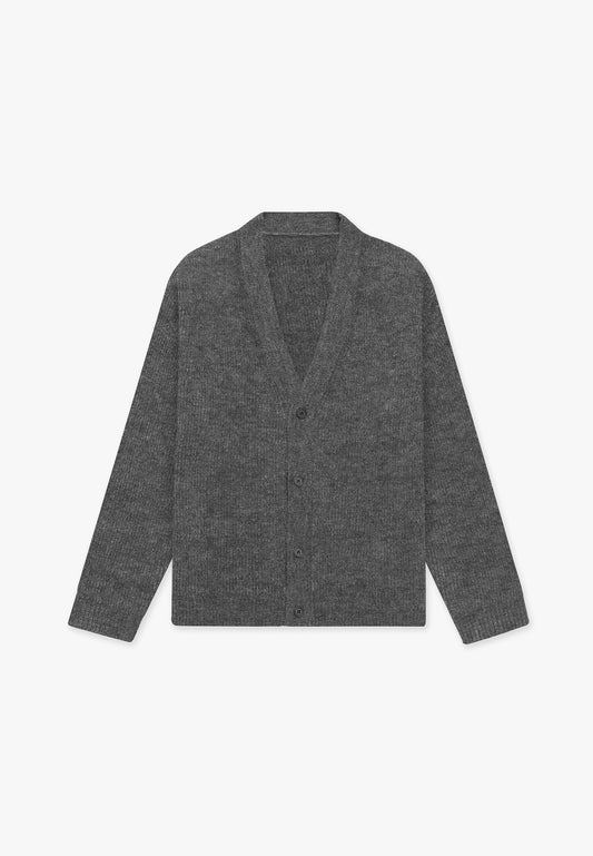 Brushed Ribbed Knit Cardigan - Charcoal