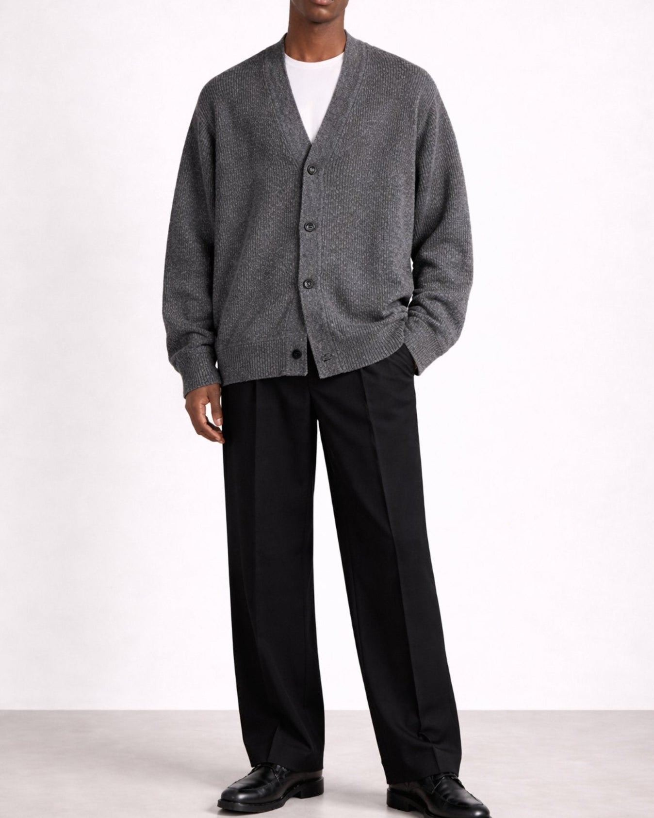 Oversized Ribbed Knit Cardigan - Charcoal