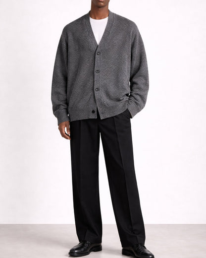 Oversized Ribbed Knit Cardigan - Charcoal