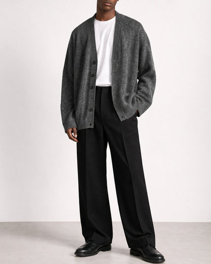 Oversized Ribbed Knit Cardigan - Charcoal