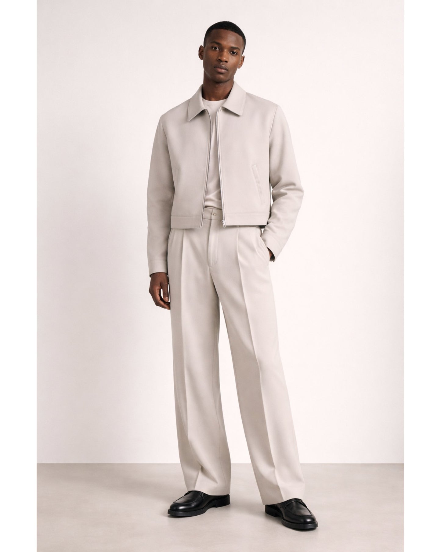 Signature Wide Leg Baggy Trousers - Stone