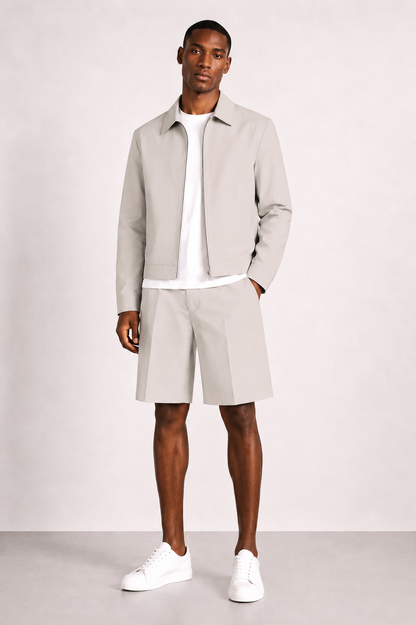 Signature Wide Leg Tailored Shorts - Stone